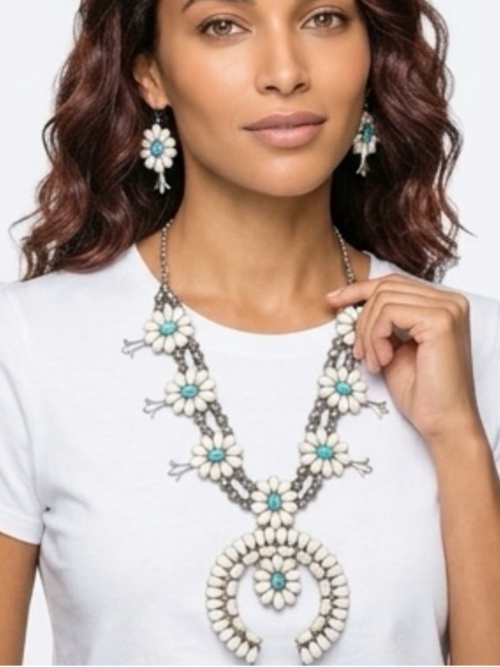 "Navajo" style Squash Blossom Stone Necklace Set - Picture 1 of 3